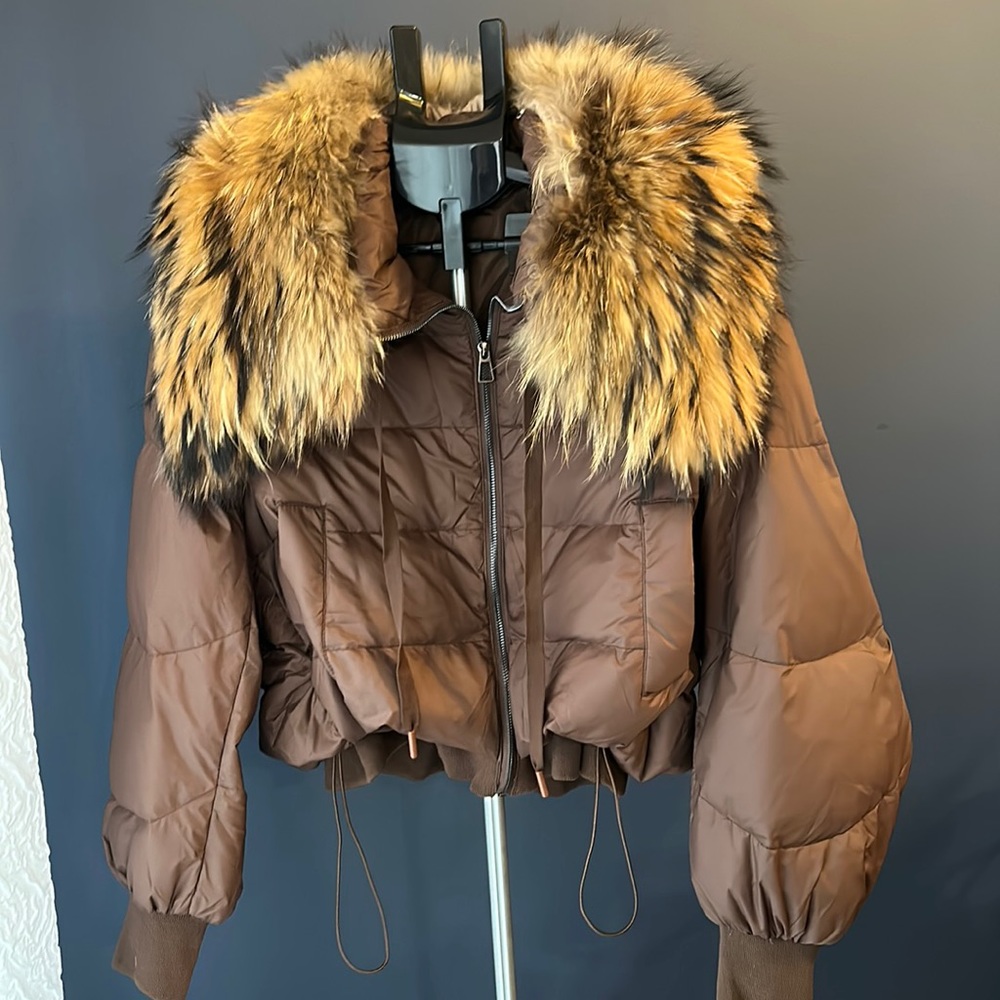 Winter Puffer Bomber Jacket Raccoon Fur Collar Thick Warm 90% Goose Down